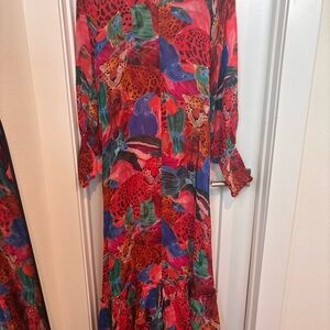 FARM Rio Red and Blue Animal Print Long Sleeve Dress